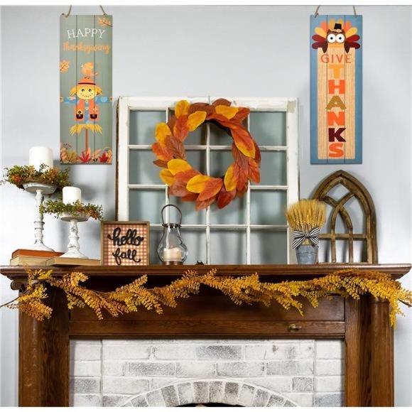 Thanksgiving Fall Welcome Sign Set of 2 Hanging Wood Double Sided 17"x 6" - Picture 7 of 7